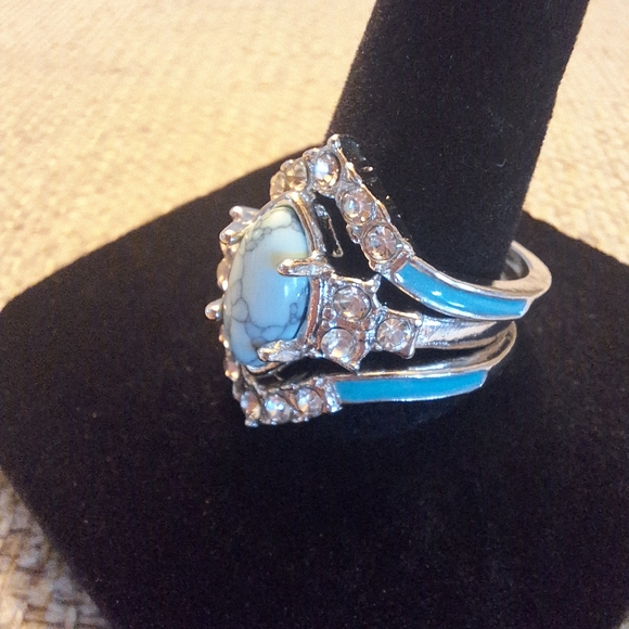 Turquoise & Rhinestones 3pc Ring Set - Picture 2 of 4